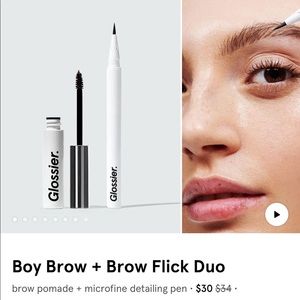 Glossier Brow Flick and Boy Brow Duo in boxes.